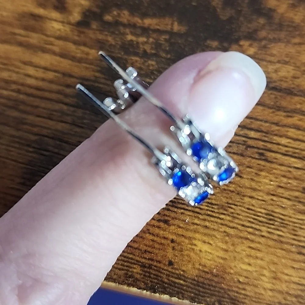 FIRM PRICE Elegant Silver and Blue Hoop Earrings .925